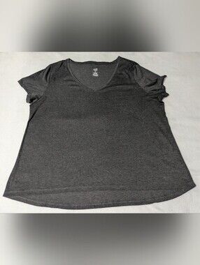 Jennifer Lauren Plus Grey V-Neck Short Sleeve Top - 3X